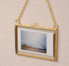 Gold Color Brass & Glass Horizontal Hanging Photo Frame