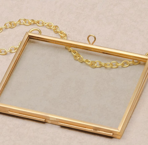 Gold Color Brass & Glass Horizontal Hanging Photo Frame