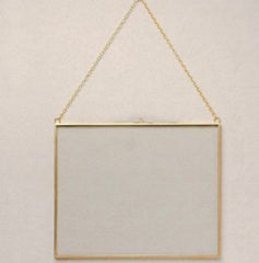 Gold Color Brass & Glass Horizontal Hanging Photo Frame