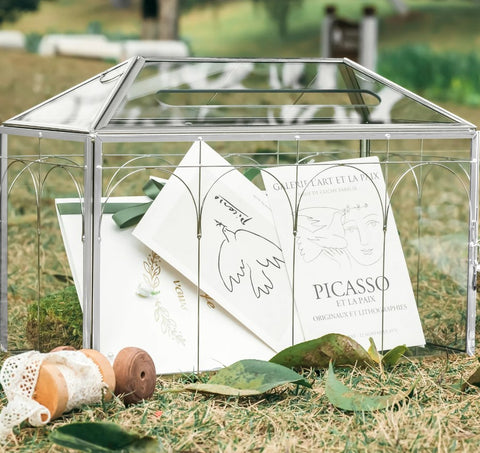 Silver Large Geometric Glass Card Box Wedding Reception