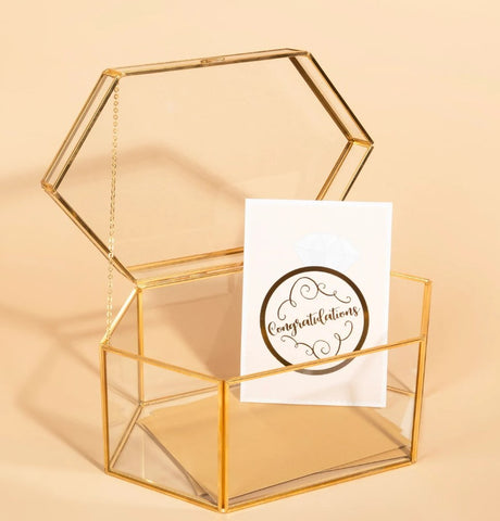 Card and Gift Holder Golden Brass Glass Cards Box for Weddings, Birthdays, Graduations, Baby and Bridal Showers