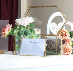 Card and Gift Holder Golden Brass Glass Cards Box for Weddings, Birthdays, Graduations, Baby and Bridal Showers