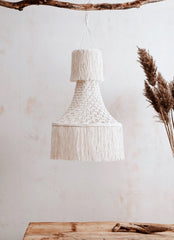 Hanging macrame lampshade with fringes boho chandelier handmade cotton rope pendant light