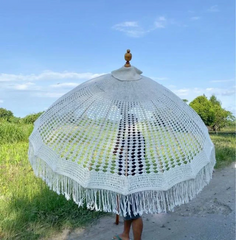 Bohemian Crochet Umbrella / Macrame Fringe Umbrella / Beach Umbrella
