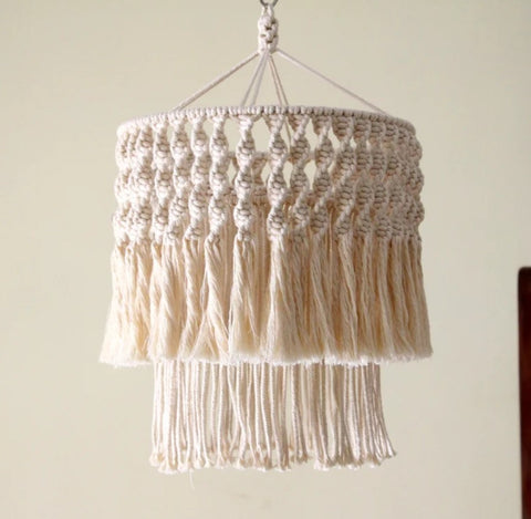 Boho Pendant Light | Boho Fringe Chandelier | Macrame Lampshade