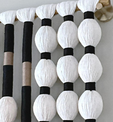 White Black &  Fiber Art Macrame Mural for Living Room Wall Decor