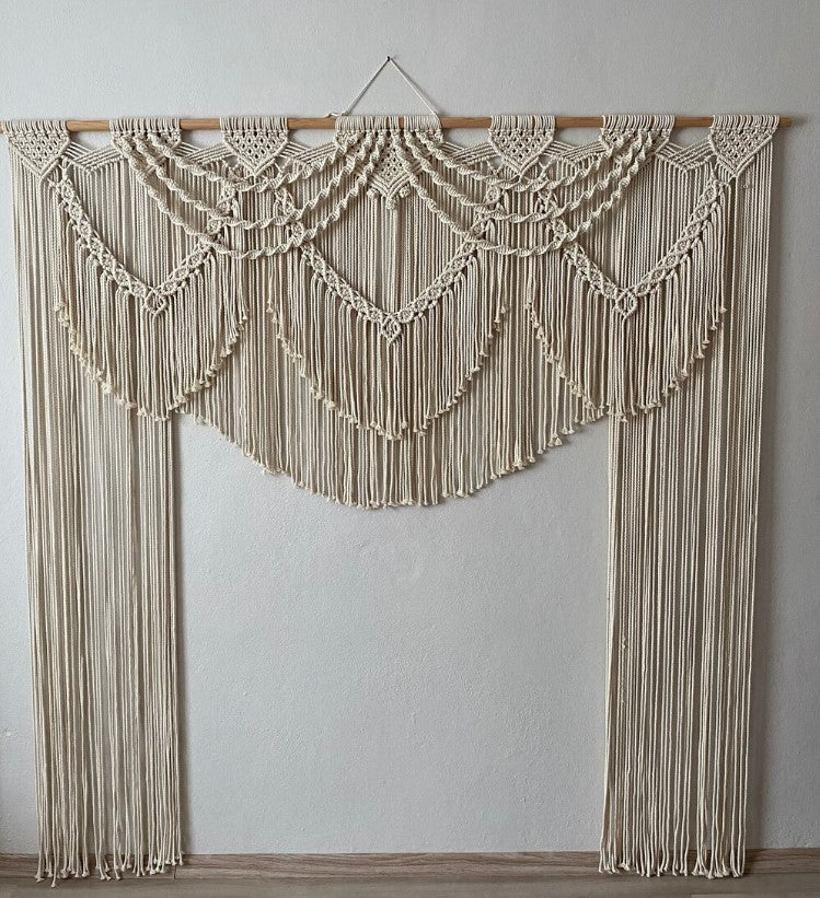 Macrame wedding backdrop, macrame ceremony arch, handmade macrame large curtain