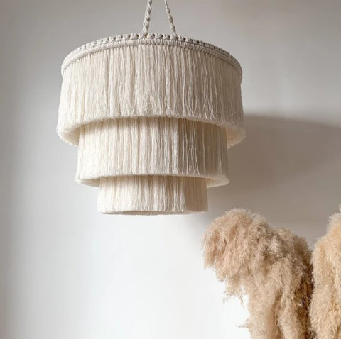 Boho Fringe Chandelier, Cotton Pendant Light, Fringe Light Fixture, Tassel Lamp Shade, Nursery Lighting