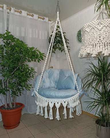 Indoor & Outdoor Bohemian Macrame Swing Chair | Hanging Hammock Swing Chair