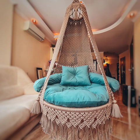 Beautiful Hanging Macrame Round Swing, Macrame Swing Chair, Outdoor Indoor Swing, Hanging Chair