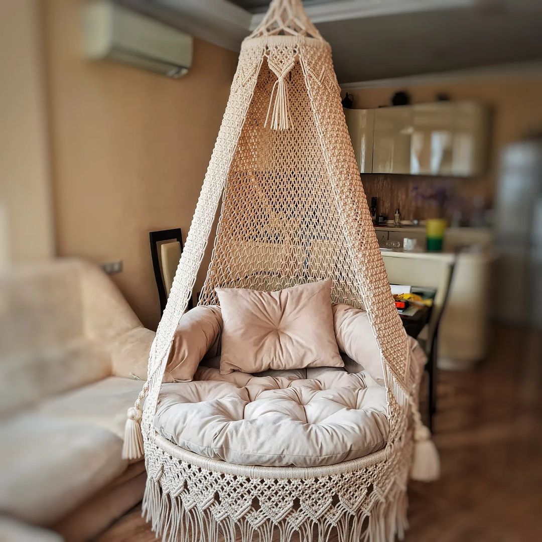 Colgante Beautiful Hanging Macrame Round Swing, Macrame Swing Chair, Outdoor Indoor Swing, Hanging Chair