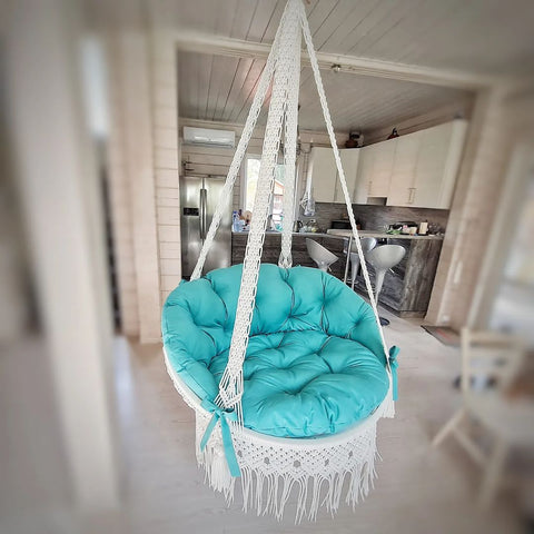 Columpio Brisa Marina Beautiful Garden Macrame swing, Macrame hammock, Hanging woven swing