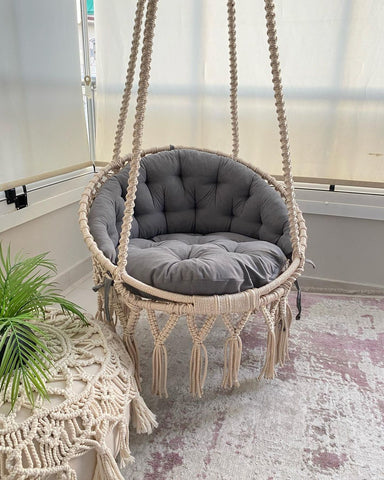 Natural Macrame Hanging Swing Chair – Ideal for Gardens & Outdoor Relaxation