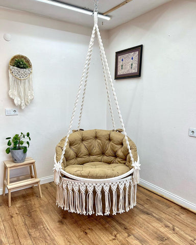 Handcrafted Hanging Macrame Swing Chair - Elegant Garden Hanging Chair for Indoor & Outdoor Relaxation