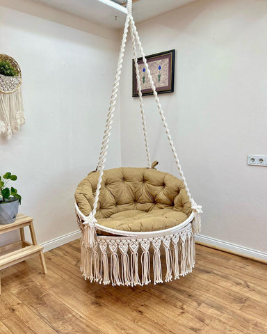 Handcrafted Hanging Macrame Swing Chair - Elegant Garden Hanging Chair for Indoor & Outdoor Relaxation