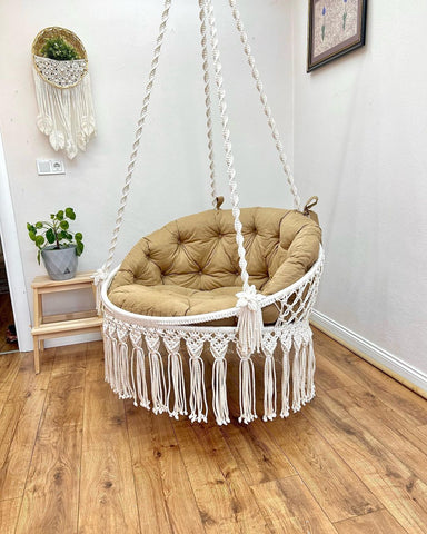 Handcrafted Hanging Macrame Swing Chair - Elegant Garden Hanging Chair for Indoor & Outdoor Relaxation