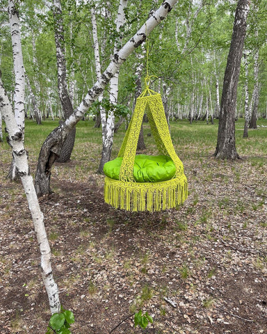 Handmade Hanging Macrame Round Swing, Macrame Swing Chair, Outdoor Indoor Swing, Hanging Chair