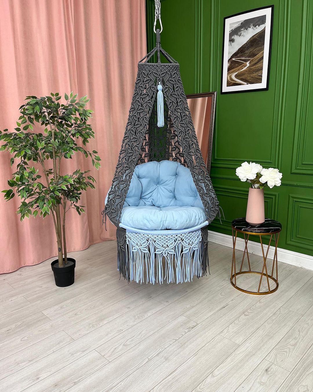 Garden and Indoor Leaf Macrame Swing Chair, Hanging Hammock Chair