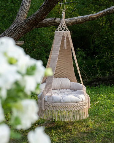 Indoor and Outdoor Bohemian Macrame Swing Chair, Hanging Hammock Swing Chair