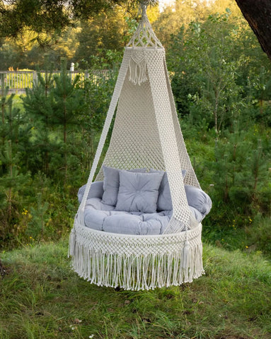 Handmade Bohemian Macrame Swing Chair, Hanging Hammock Swing Chair