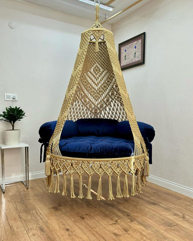 Royal Hanging Macrame Swing Chair - Elegant Garden & Patio Hanging Chair