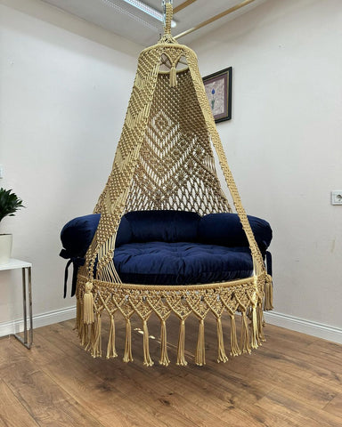 Ethereal Bohemian Macrame Swing Chair, Hanging Hammock Swing Chair