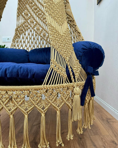 Ethereal Bohemian Macrame Swing Chair, Hanging Hammock Swing Chair